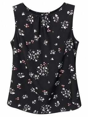 CAbi Black Floral Sleeveless Camisole with Pink & White Accents